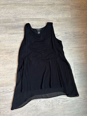 Black Sleeveless Chiffon-Hem Tank Top